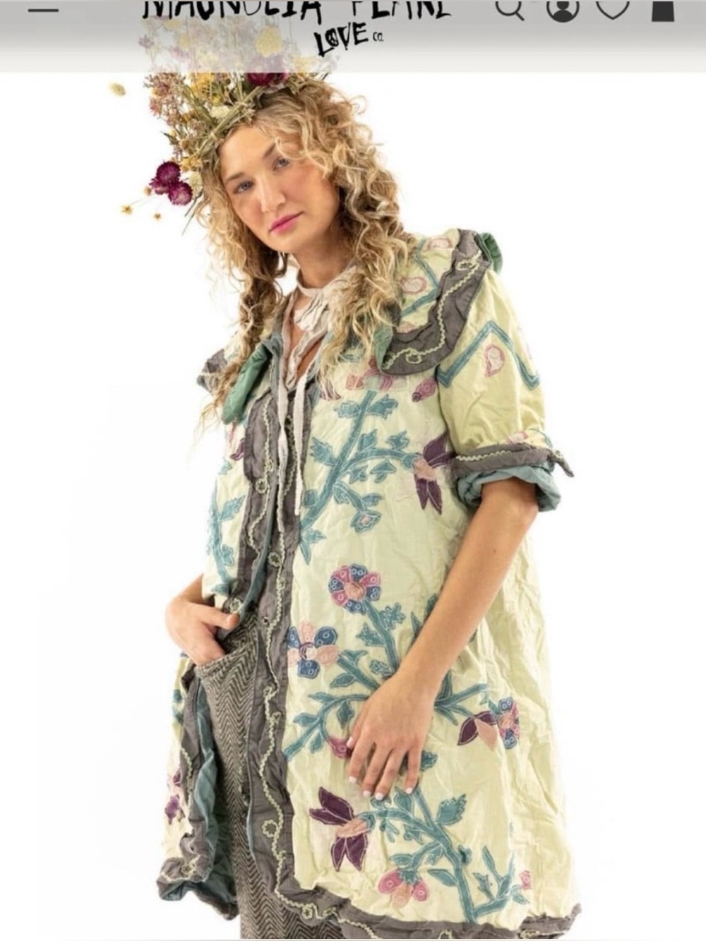 Magnolia Pearl Sage Green Embroidered Jacket with Muted Pastels